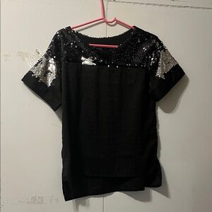 Chic Black and Silver Sequin Blouse